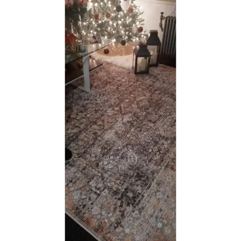 New 8x10 Washable Vintage Area Rug, Distressed Floral Non-Slip Thin Carpet